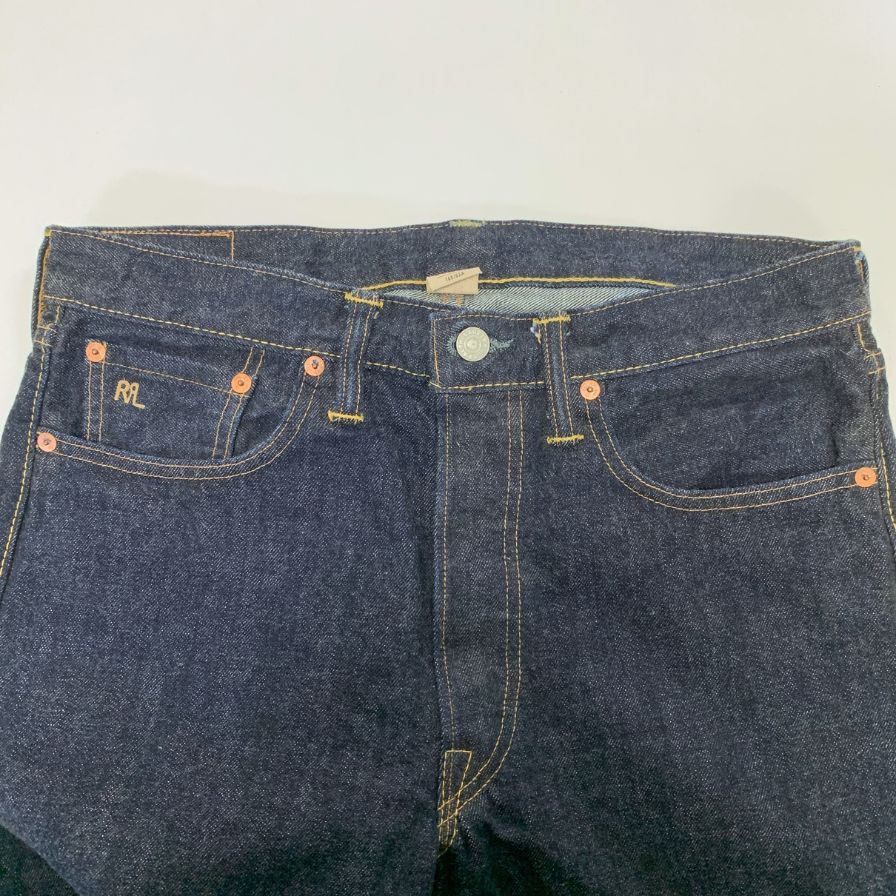 ダブルアールエル ラルフローレン デニムパンツ ストレート セルビッチ 革パッチ LOT R84 ボタンフライ グレー メンズ サイズ W31 L30 RRL RALPH LAUREN 【AFB6】