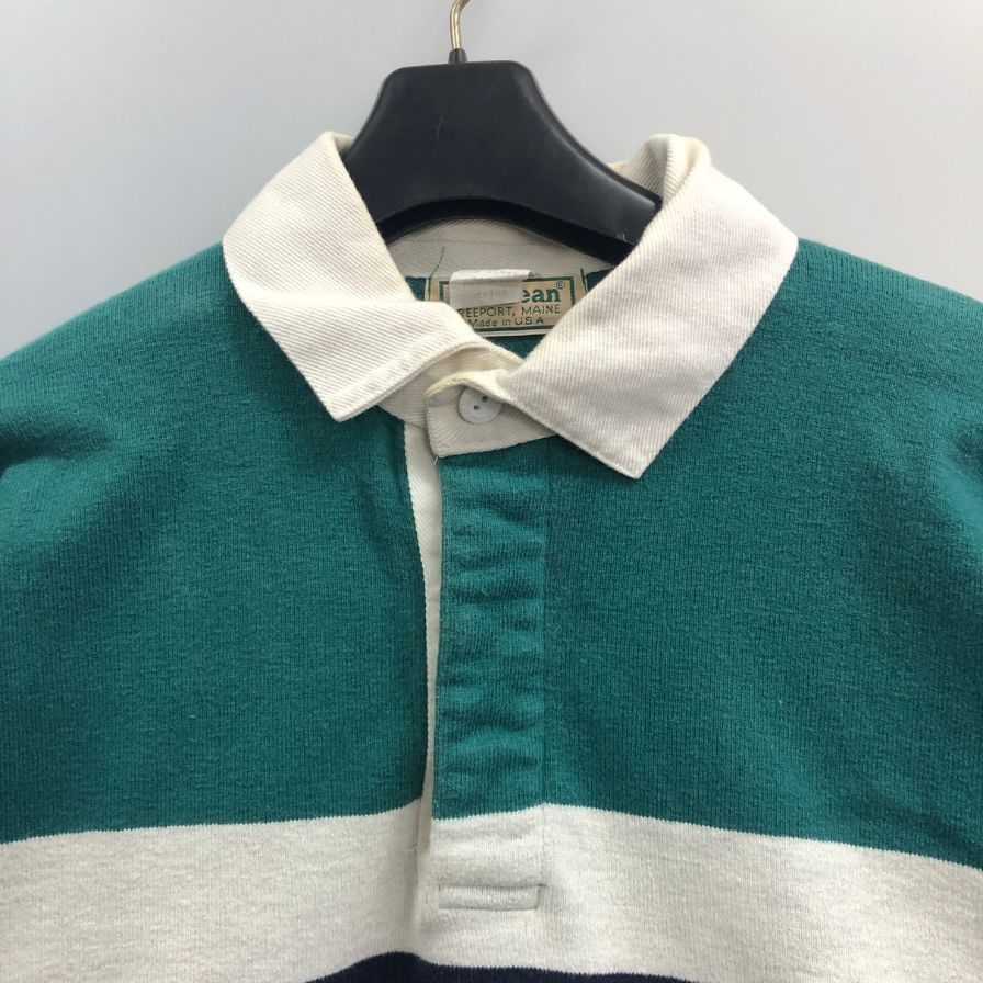 中古■エルエルビーン ラガーシャツ ボーダー グリーン系 サイズM メンズ L.L.Bean 【AFB14】