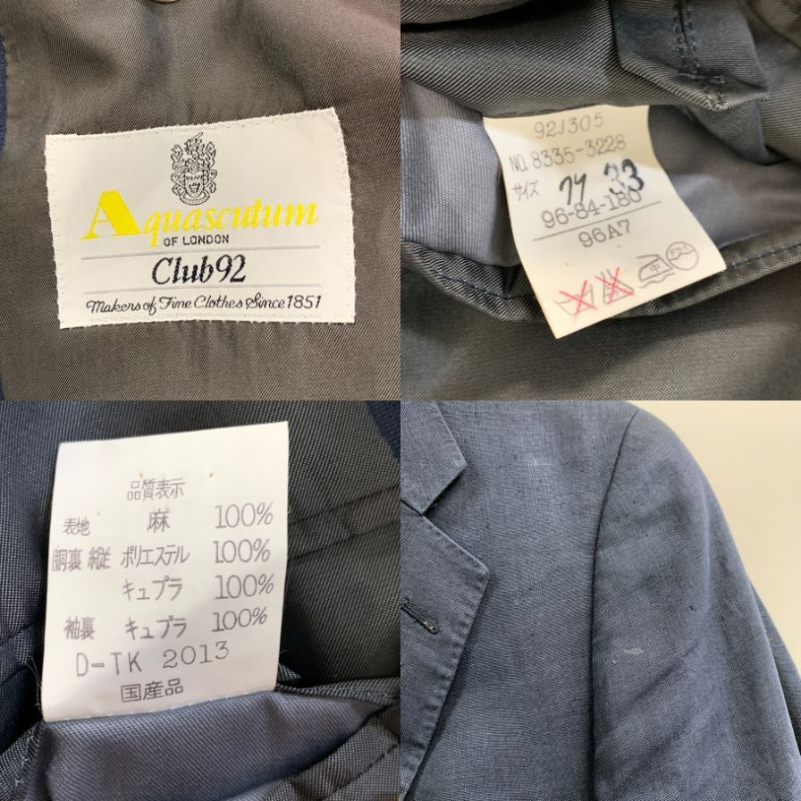 中古■アクアスキュータム 80S テーラードジャケット CLUB 92 イングランド製 ネイビー メンズ Aquascutum 【AFA11】