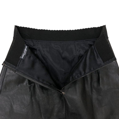 ドルチェ&ガッバーナ レザー スカート ウエストハイリブ 子牛革 レディース サイズ44 ブラック DOLCE&GABBANA【AFB29】