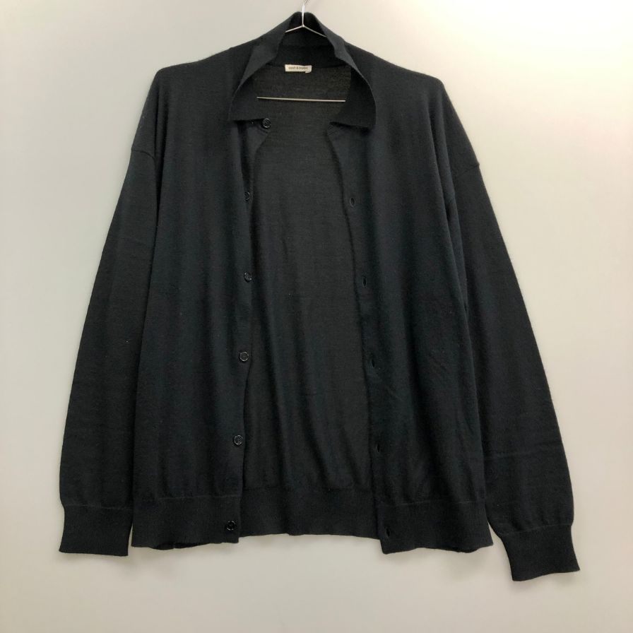 新品同様◆キャッシュ＆バルバ ポロカラーカーディガン ウーステッドカシミヤ 150 サイズ2 ブラック メンズ  IMWSW003 Cash&Barba 【AFB17】