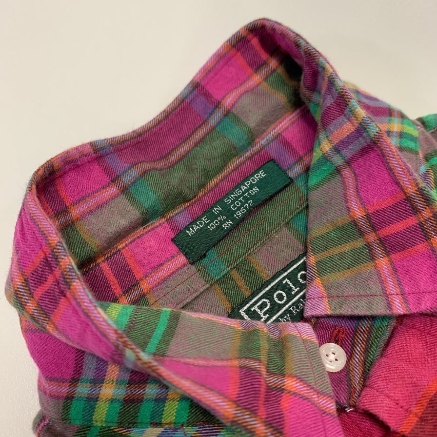 美品◆ポロ ラルフローレン ボタンダウンシャツ 80s チェック柄 グリーンタグ ボーイズ サイズ20 Polo Ralph Lauren 【AFB10】