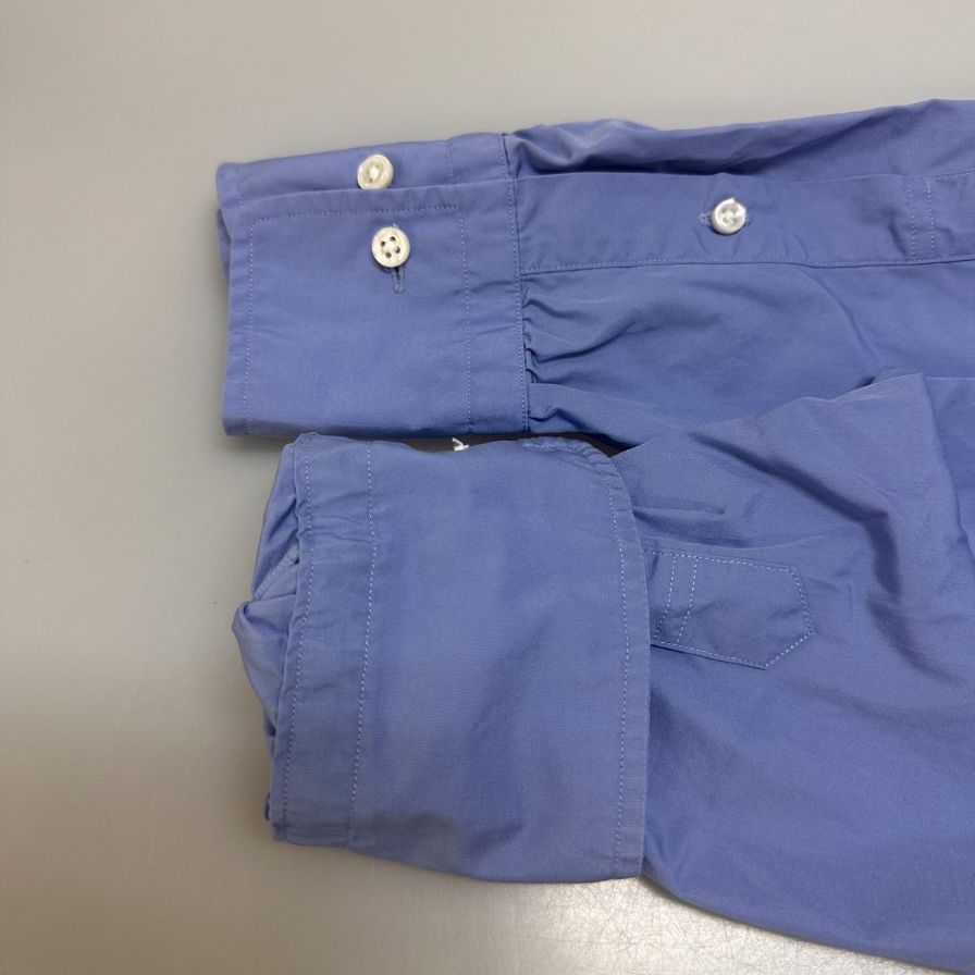 美品◆トキアリ TOKIARI ダブルボタンカラー 長袖シャツ 日本製 メンズ 2 ブルー 時在服飾設計 【AFB3】