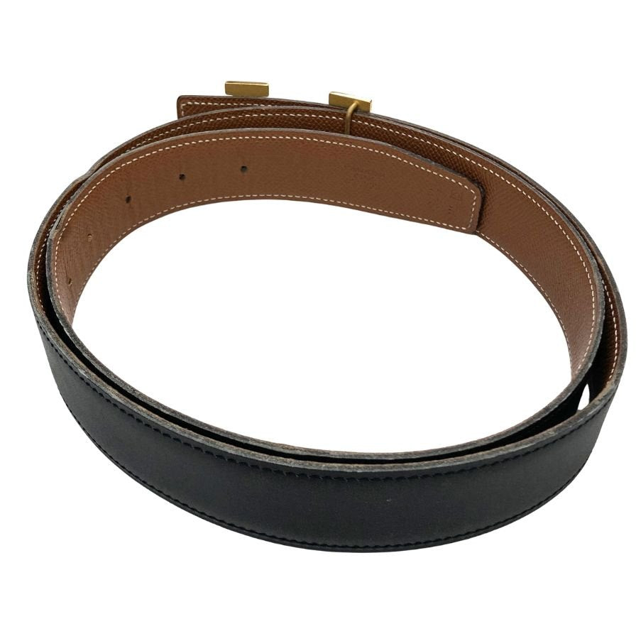 エルメス ベルト H バックル ボックスカーフ トゴ □C刻 ブラック ブラウン ゴールド金具 HERMES【AFI9】