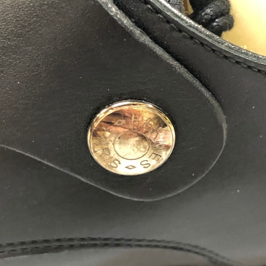 エルメス レザーシューズ プレーントゥ セリエボタン フラップ カーフ ブラック サイズ41.5 メンズ HERMES 約26.5cm【PTM1】