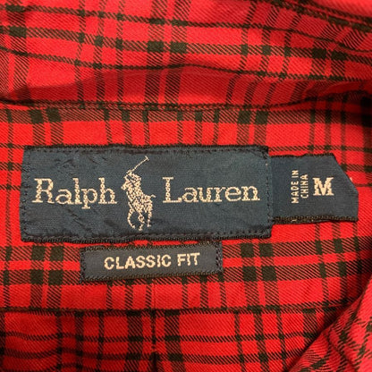 美品◆ラルフローレン ボタンダウンシャツ 90S オールド チェック レッド メンズ サイズM Ralph Lauren 【AFB7】