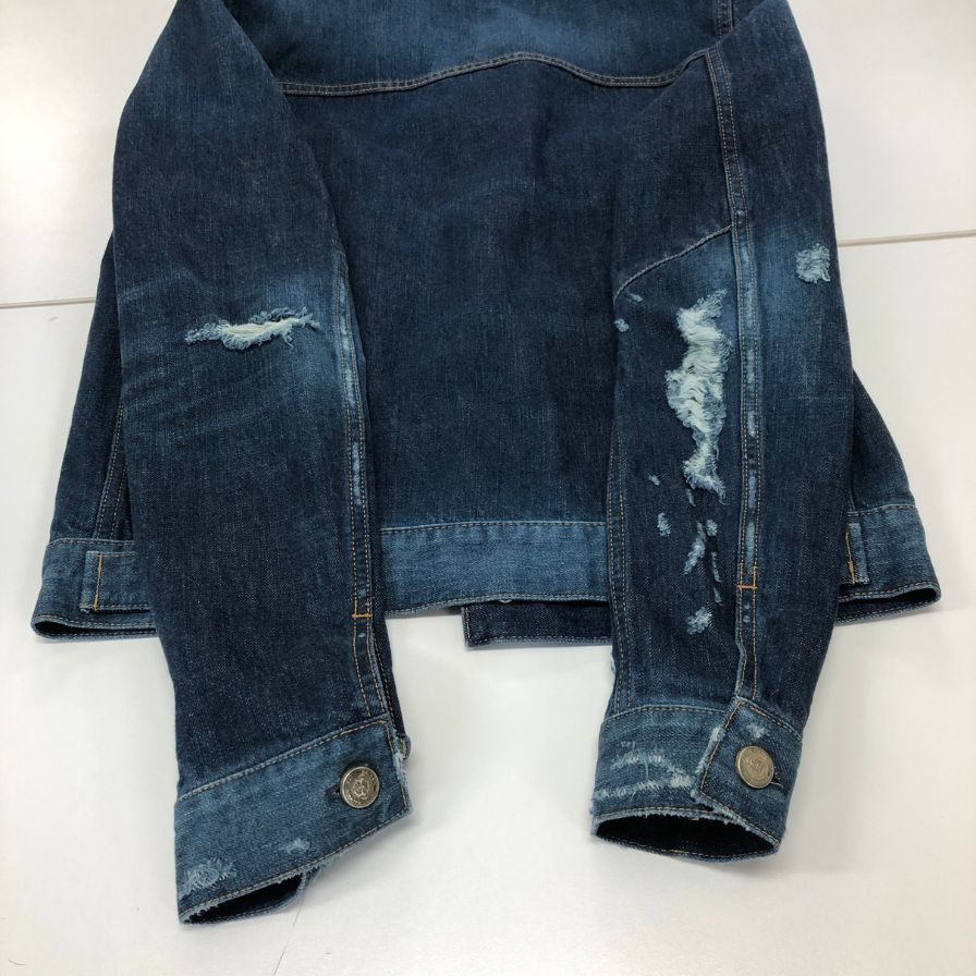 極美品◆バルマン デニムジャケット ダメージ加工 TC015017D 日本製 メンズ インディゴ サイズ46 BALMAIN 【AFA17】