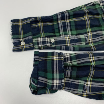 美品◆ラルフローレン バンドカラーシャツ 90S オールド タータンチェック ネイビー系 メンズ サイズM Ralph Lauren 【AFB4】