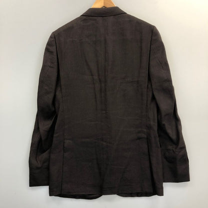 美品◆エルメネジルド ゼニア テーラードジャケット  ストライプ シルク リネン ブラウン メンズ サイズ48R ErmenegildoZegna 【AFB30】