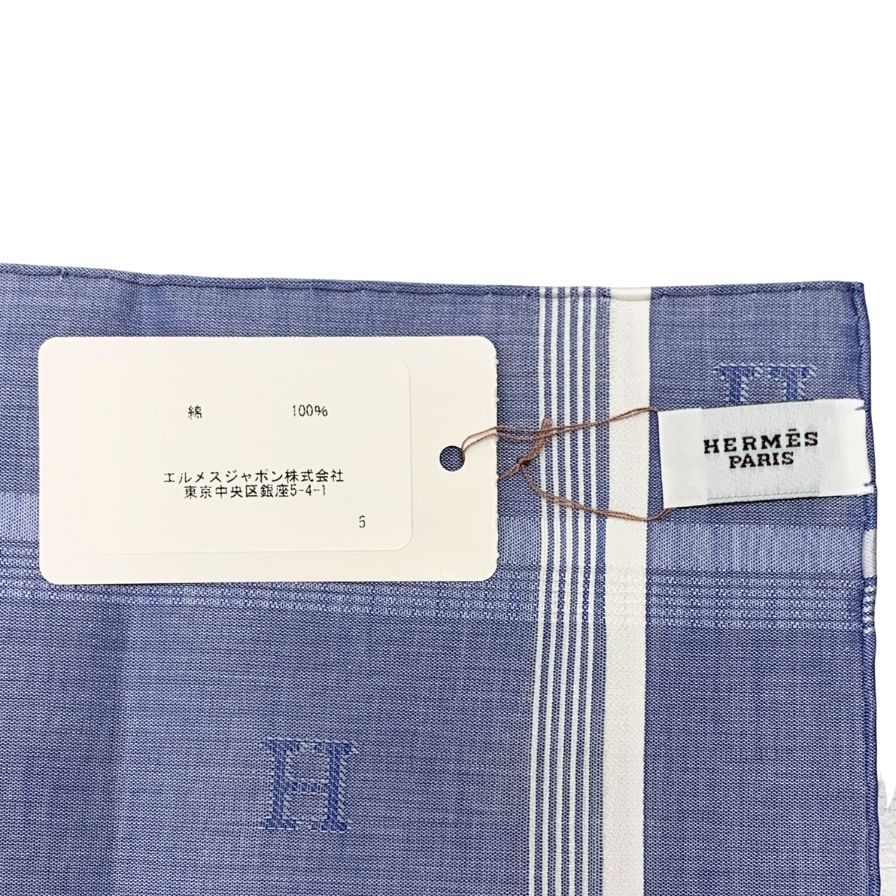 【新品!箱,タグ】エルメス　ハンカチ　メンズ　ブルー エルメス ハンカチ コットン100% ブルー系 レディース HERMES