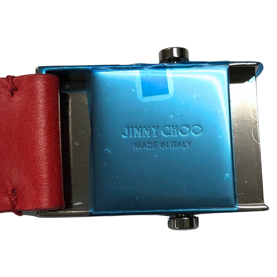 ジミーチュウ レザーベルト レッド シルバー金具 レディース サイズL JIMMY CHOO【AFI22】