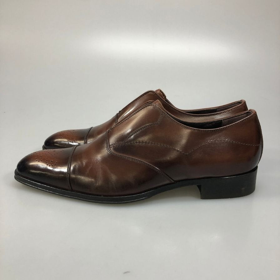 タケオ キクチ レザーシューズ ストレートチップ メダリオン スリッポン メンズ サイズ26cm ブラウン TAKEO KIKUCHI 約26.0cm【AFC9】