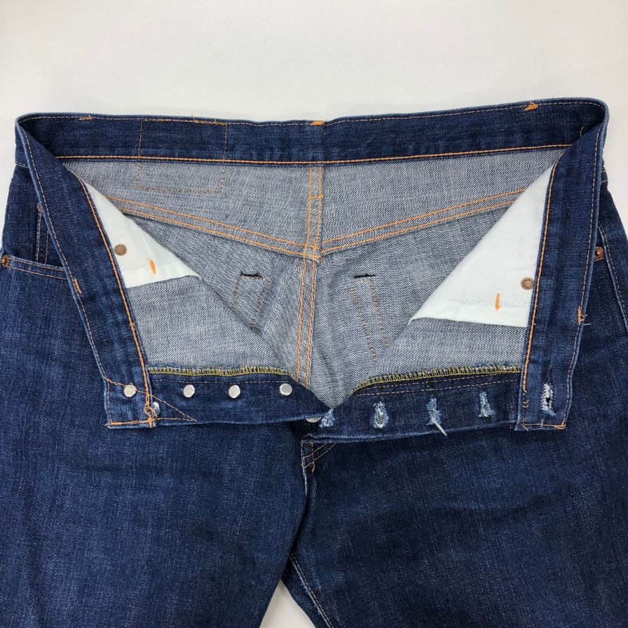 ドゥニーム デニムパンツ ボタンフライ オリゾンティ期 赤耳 セルビッチ ストレート ジーンズ 紙パッチ インディゴブルー W34 DENIME 【AFB45】