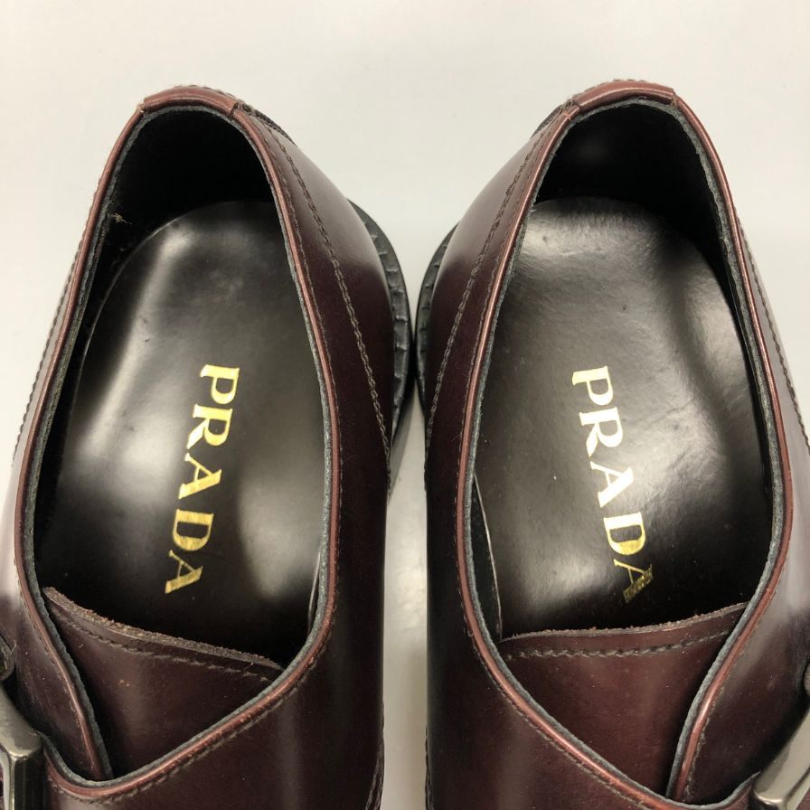 プラダ シングルモンク Uチップ メンズ サイズ 8 ブラウン PRADA 約27.0cm【AFC6】