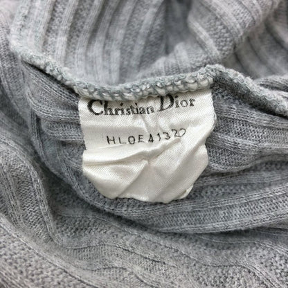 美品◆クリスチャン ディオール セーター 刺繍 コットン リブ ニット クルーネック グレー レディース サイズM Christian Dior 【AFB6】