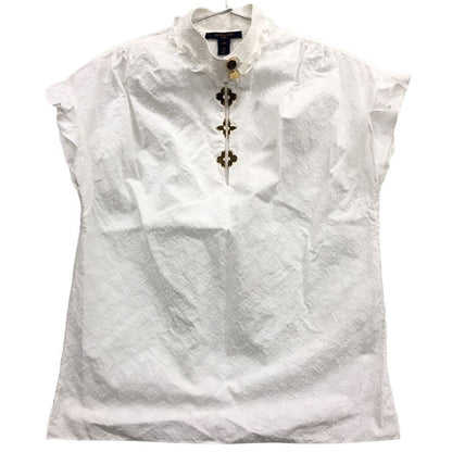 極美品◆ルイヴィトン 19AW モノグラムフリル ノースリーブシャツ ホワイト サイズ34 RW192W LOUIS VUITTON 【AFB36】