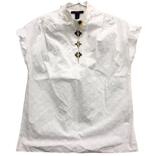 極美品◆ルイヴィトン 19AW モノグラムフリル ノースリーブシャツ ホワイト サイズ34 RW192W LOUIS VUITTON 【AFB36】