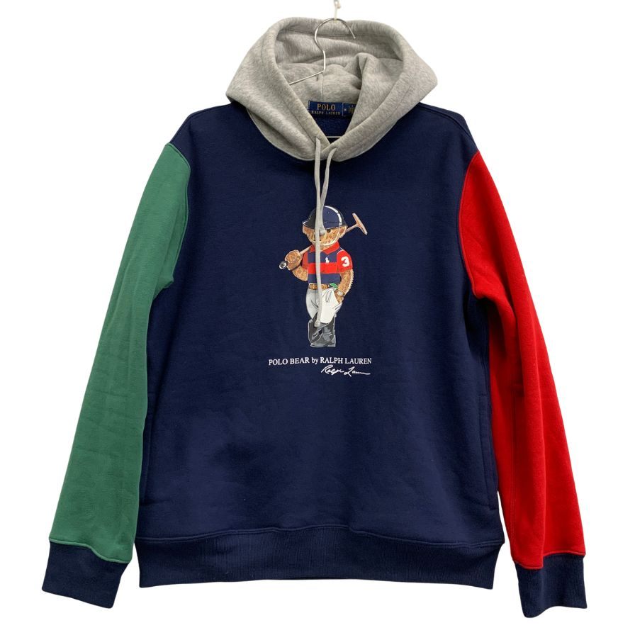中古◆ポロ ラルフローレン 国内正規 ポロベア プルオーバー パーカー トリコカラー メンズ サイズM ネイビー  Polo Ralph Lauren 【AFB43】