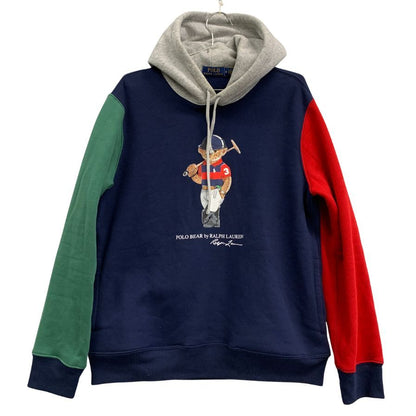 中古◆ポロ ラルフローレン 国内正規 ポロベア プルオーバー パーカー トリコカラー メンズ サイズM ネイビー  Polo Ralph Lauren 【AFB43】
