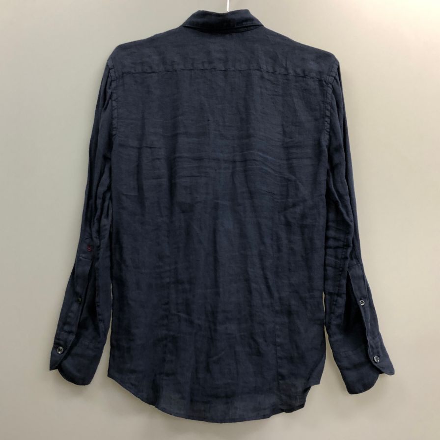 美品◆グランシャツ 長袖シャツ ロングスリーブ リネン ネイビー メンズ サイズ38/15 GLANSHIRT 【AFB43】