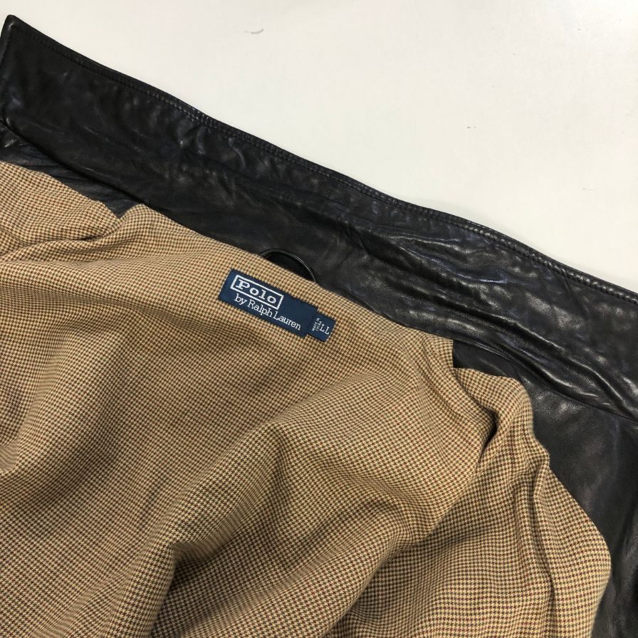 美品◆ポロ ラルフローレン 刺繍 レザー スウィングトップ メンズ サイズLL ブラウン Polo Ralph Lauren 【AFG1】