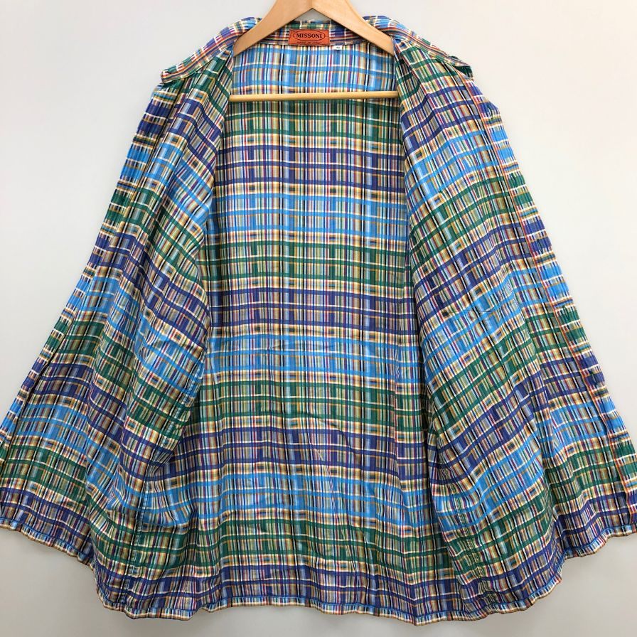 美品◆ミッソーニ チェックシャツ コットン イタリア製 ブルー メンズ サイズ 48 MISSONI 【AFB18】