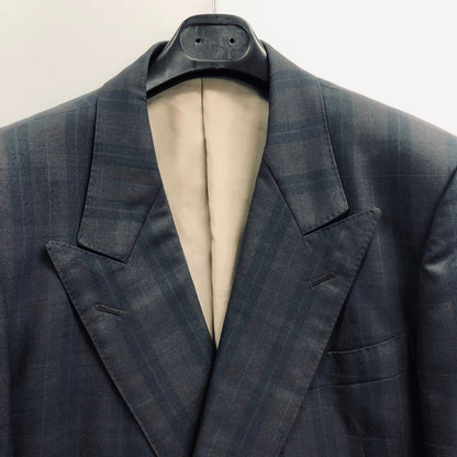 バーバリー ジャケット 90S 旧タグ ダブルブレスト ロゴ金ボタン ブラウン チェック メンズ サイズ175 Burberry【LA】