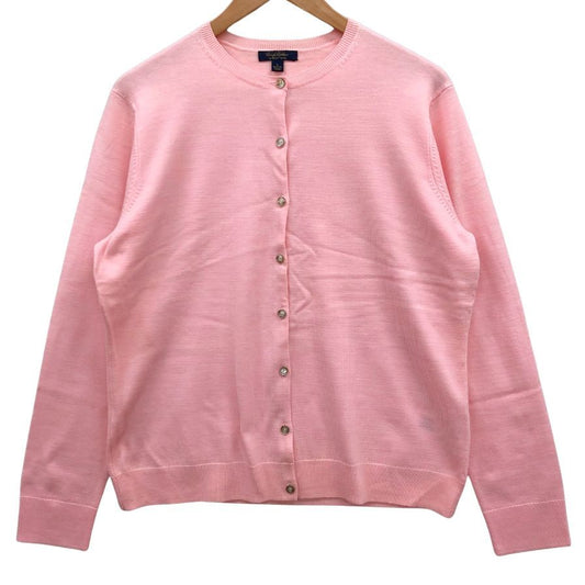 極美品◆ブルックスブラザーズ ラウンドネック カーディガン SAXON WOOL レディース サイズL ピンク Brooks Brothers 【AFB24】