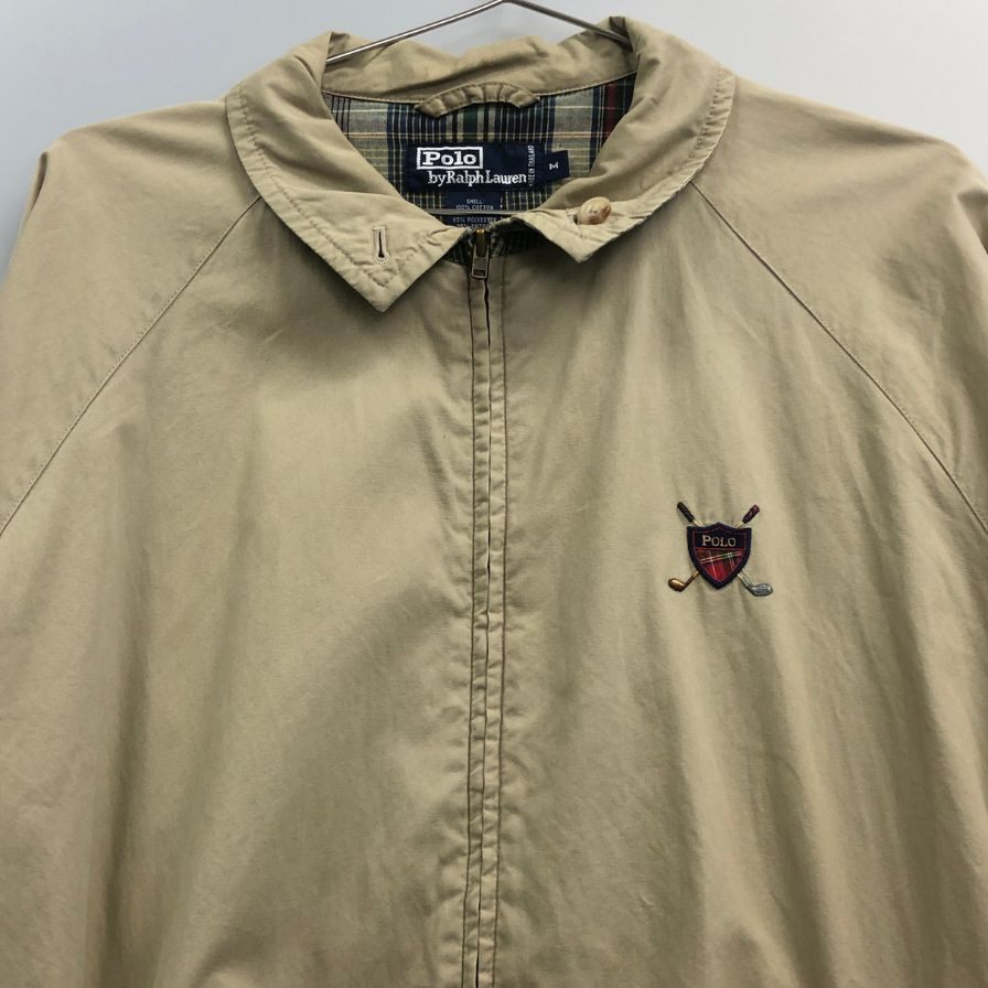 中古◆ポロ ラルフローレン スイングトップ 胸刺繍 ベージュ メンズ サイズM Polo Ralph Lauren 【AFF22】