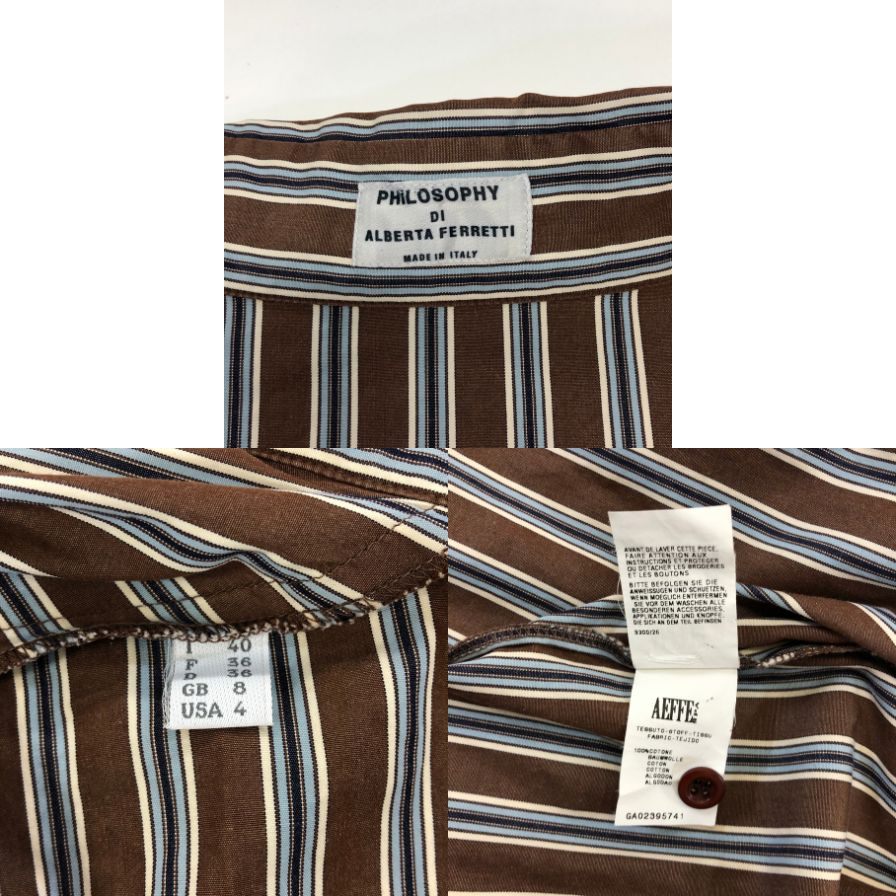 極美品◆フィロソフィーディアルベルタフェレッティ 長袖シャツ ストライプ レディース サイズI40 PHILOSOPHY di ALBERTA FERRETTI 【AFB39】