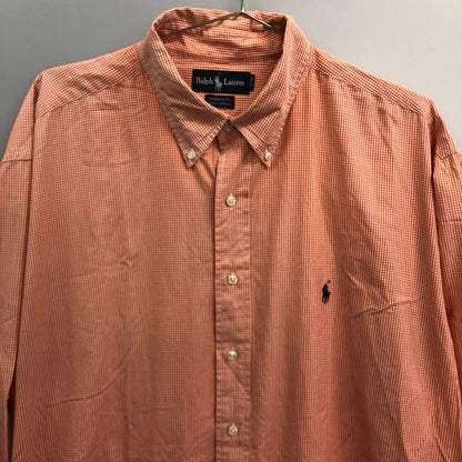 極美品◆ラルフローレン ボタンダウンシャツ 90S オールド チェック オレンジ系 メンズ サイズ18 Ralph Lauren 【AFB5】