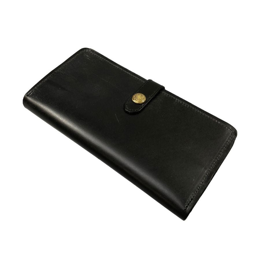 グレンロイヤル 長財布 二つ折り財布 フラップボタン ブライドルレザー ブラック ゴールド金具 GLENROYAL【AFI1】