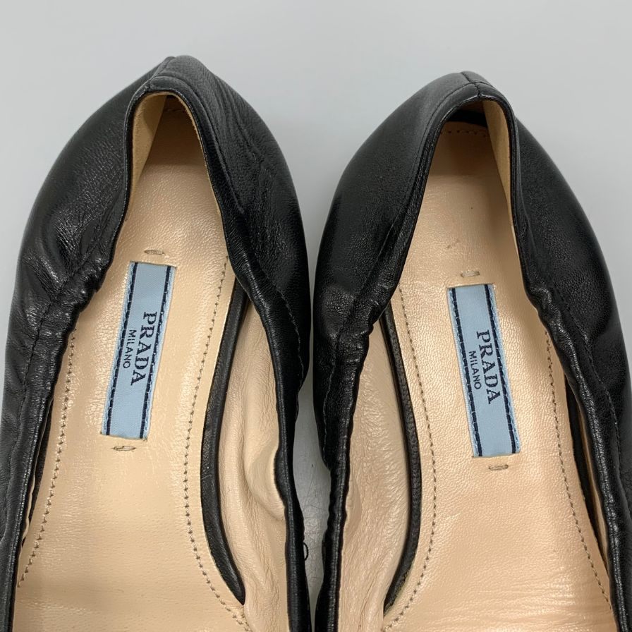 プラダ バレエシューズ フラットシューズ リボン＆チャックあしらい レディース サイズ36 ブラック PRADA 約22.5cm【AFC33】