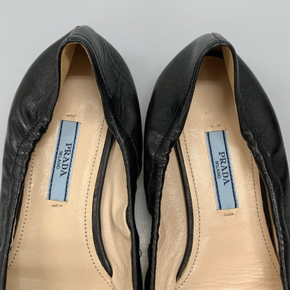 プラダ バレエシューズ フラットシューズ リボン＆チャックあしらい レディース サイズ36 ブラック PRADA 約22.5cm【AFC33】