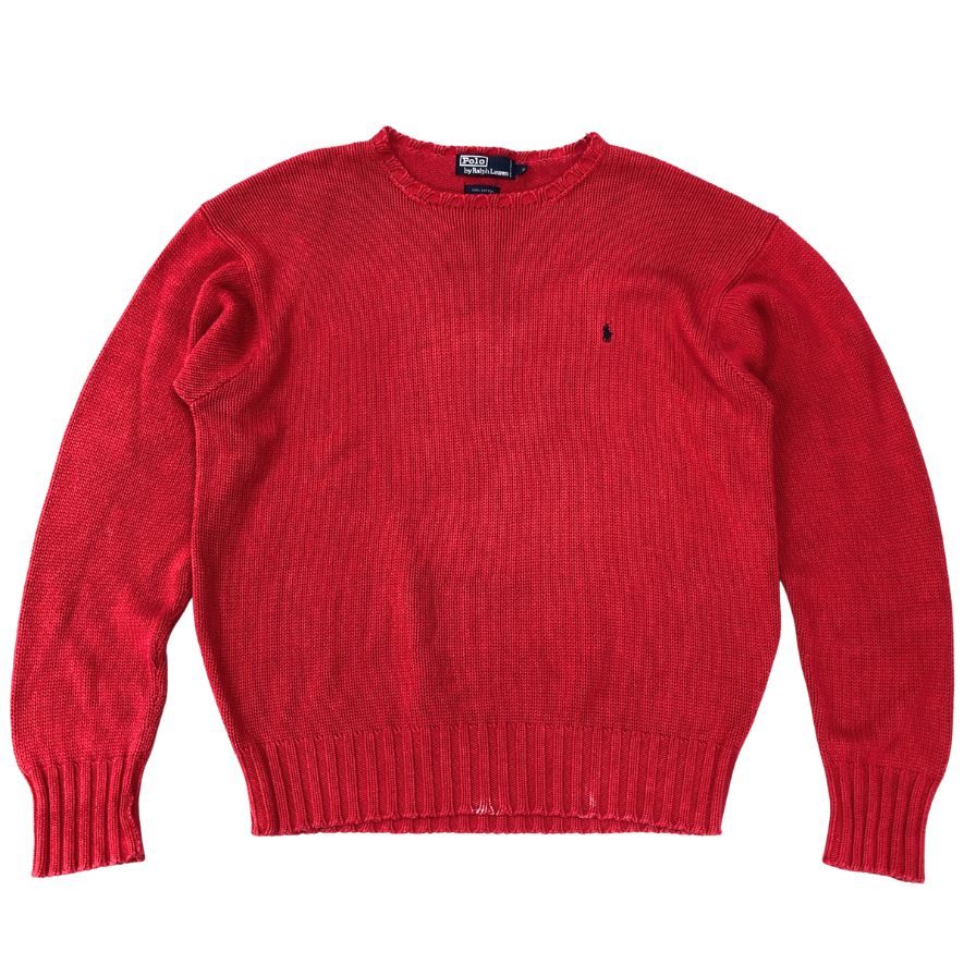 中古◆ポロ ラルフローレン プルオーバーニット ハンドニット レッド メンズ サイズXL POLO RALPH LAUREN 【AFB42】
