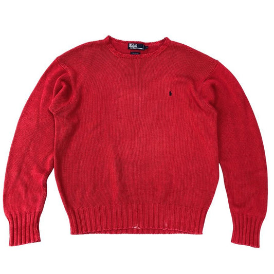 中古◆ポロ ラルフローレン プルオーバーニット ハンドニット レッド メンズ サイズXL POLO RALPH LAUREN 【AFB42】