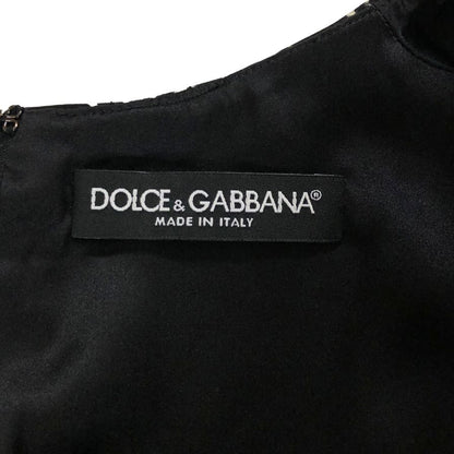 美品◆ドルチェ&ガッバーナ ノースリーブワンピース シルク混 総柄 レディース サイズ42 ブラック DOLCE&GABBANA 【AFB44】