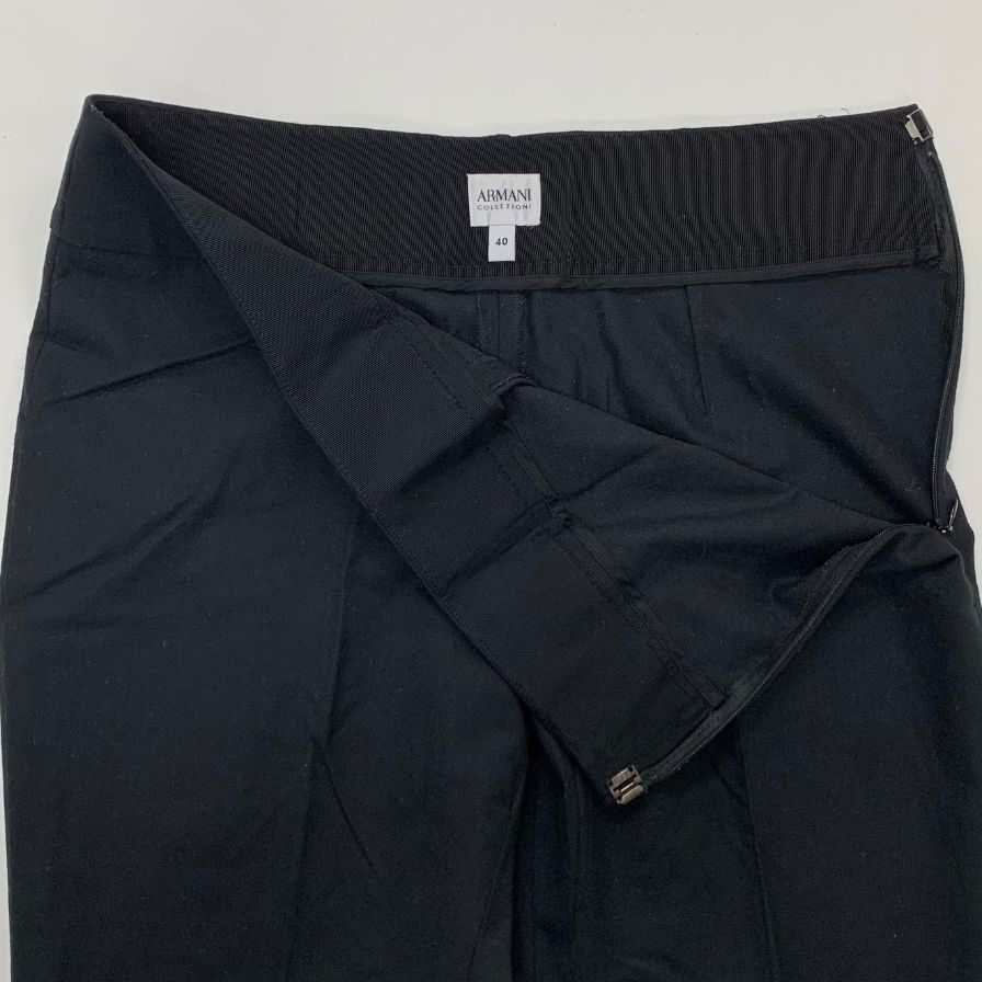 アルマーニ コレツィオーニ ノープリーツパンツ サイドジップ ウール レディース サイズ40 ブラック  ARMANI COLLEZIONI 【AFB13】