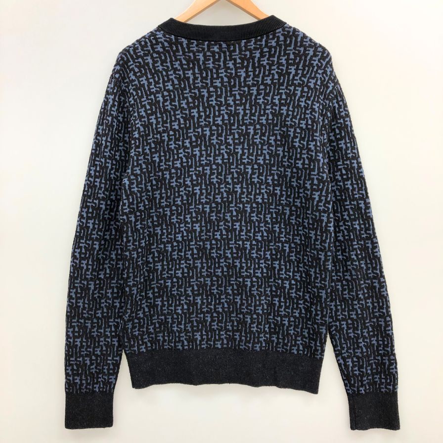 美品◆ディーゼル ニットセーター K-OBE-ZIP ジャガード 総柄 ジップ カーディガン ジャケット ネイビー メンズ サイズS DIESEL 【AFB19】