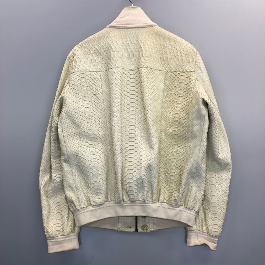 中古◆イヴサンローラン パイソン ボンバーレザーブルゾン メンズ サイズ50 ホワイト YVES SAINT LAURENT 【AFA15】