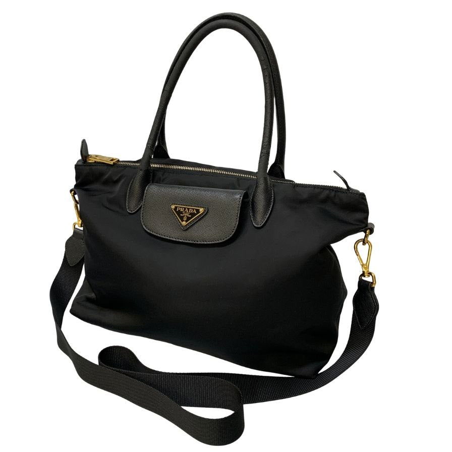 プラダ ハンドバッグ ナイロン×レザー 2WAY レディース ブラック PRADA【AFE3】