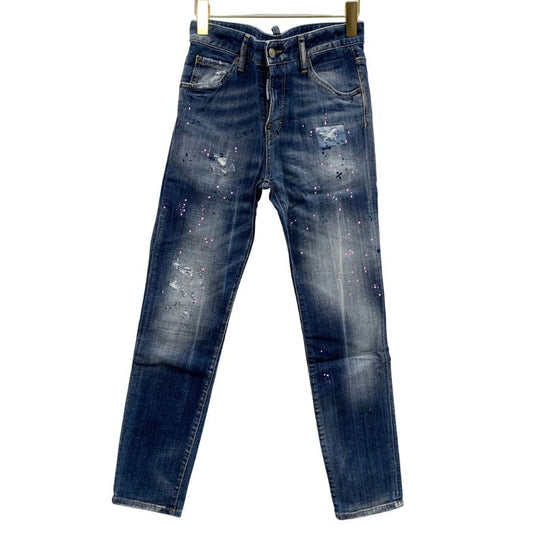 ディースクエアード  デニムパンツ cool girl jean S75LA0628 ロゴ金具 ペイント加工 クラッシュ加工 コットン ポリウレタン ブルー系 レディース サイズ40 DSQUARED2 【AFB30】