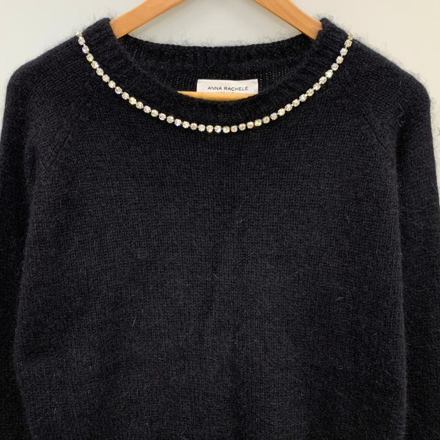 中古◆アンナレイチェル ラインストーン付きニット セーター ブラック サイズL レディース ANNA RACHELE made in italy 【AFB33】
