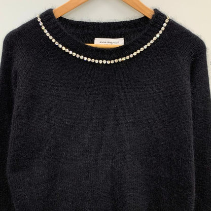 中古◆アンナレイチェル ラインストーン付きニット セーター ブラック サイズL レディース ANNA RACHELE made in italy 【AFB33】