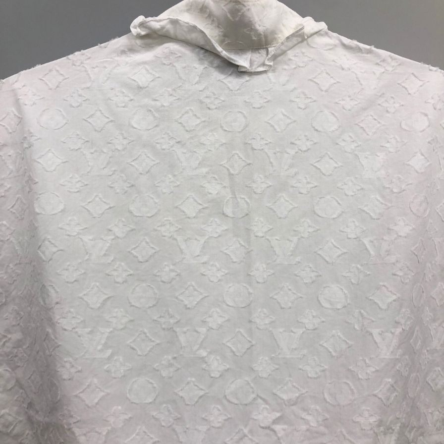極美品◆ルイヴィトン 19AW モノグラムフリル ノースリーブシャツ ホワイト サイズ34 RW192W LOUIS VUITTON 【AFB36】
