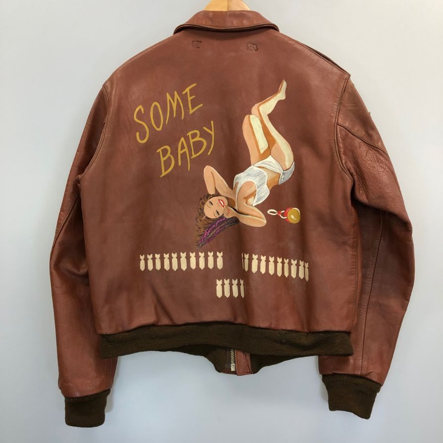 美品◆フラワーズマックローガン レザージャケット TYPE A-2 ワッペン メンズ ブラウン サイズ不明 FLOWERS McCOLGAN 【AFG1】