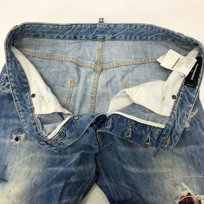 ディースクエアード デニムパンツ 18ss チェック当て布 クラシック ケニー ツイスト ストレッチ メンズ インディゴブルー サイズ50 DSQUARED 【AFB6】