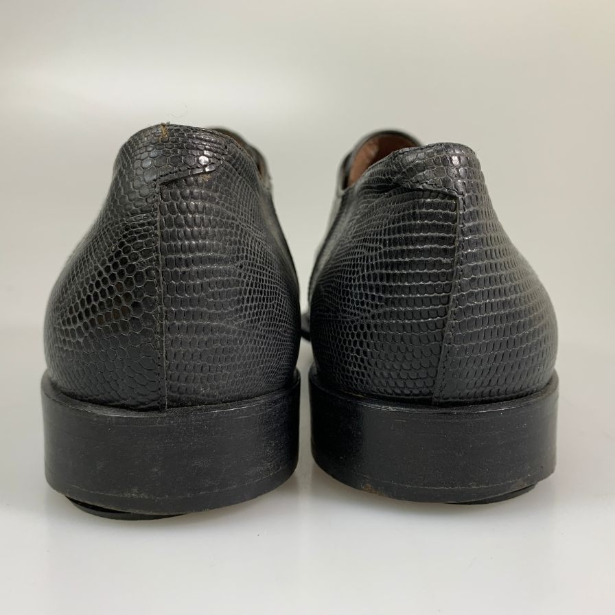 パチョッティ レザーシューズ シングルモンク ストラップ リザード 型押し ブラック サイズ6.5 PACIOTTI 約25.5cm【AFC41-2】