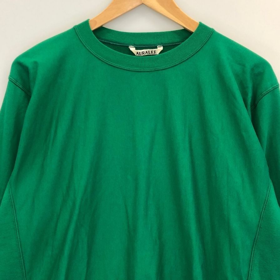 美品◆オーラリー  スウェット トップス サイドリブ A23SPO1NU ELASTIC HIGH GAUGE SWEAT メンズ サイズ4 グリーン AURALEE 【AFB43】