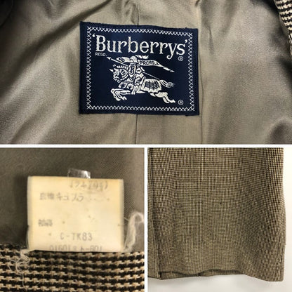 中古◆バーバリー ステンカラーコート ウール 千鳥格子 ブラウン系 メンズ サイズS BURBERRY 【AFF13】